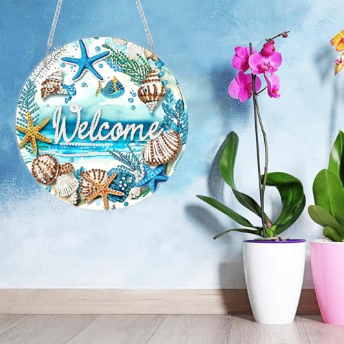 ARPADAMO Hanging Ornament Diamond Art Kits for Adults Shell Beach 7.2x7.2in | 5D DIY Special Shaped Pearl Crystal Coastal Conch Acrylic Pendant Diamond Painting Kit, Window Hanging Gift for Home Garden - color: DP03980