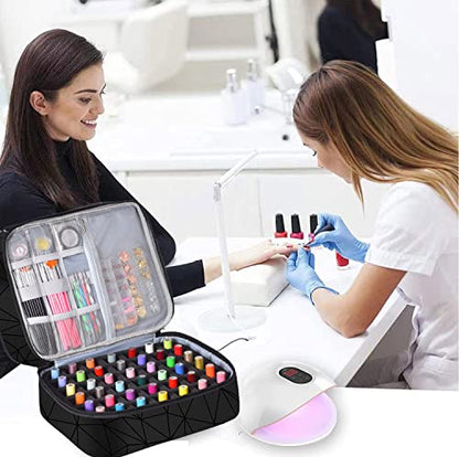 FCQQYWZ Nail Polish Organizer Case - Holds 42+ Bottles (15ml/0.5 fl.oz) and 1 Nail Lamp, Upgraded Double-layer Nail Polish Carrying Case Nail Storage Bag with Handles (Black) - color: Black-42Bottles