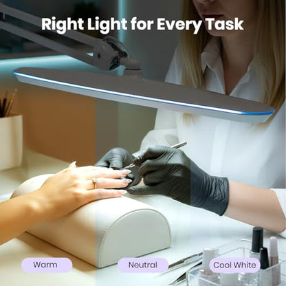Neatfi XL 2,200 Lumens 20W LED Task Lamp – 23” Ultra-Wide Head | 182 SMD LEDs | 4 Brightness Levels | 3 Light Modes | Eye-Caring, Glare-Free | Adjustable Arm (White, CCT with Clamp) - color: White