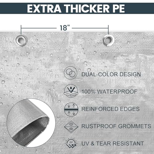 TICONN Heavy Duty Tarp Cover, Extra Thick Tarps Waterproof Tear and Rip Proof UV Resistant Tarpaulin with Reinforced Grommets and Edges (5.5 Mil, 6'x8') - color: Blue, size: 6'x8', 5.5 Mil