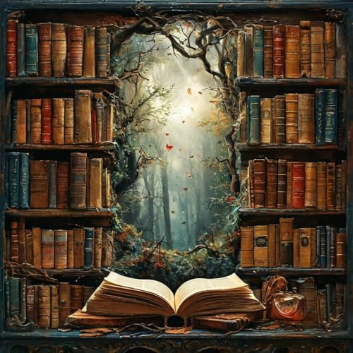 Retro bookshelf Diamond Art Kits for Adults, Diamond Painting Kit for Beginners, Round 5D DIY Diamond Dots art,Full Drill Painting Kit Art and Crafts for Adults Home Wall Decor【13.8x13.8inch】 - color: Vintage Bookshelf