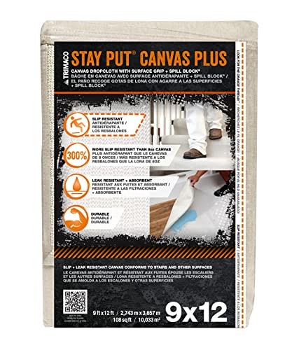 TRIMACO 9 ft. x 12 ft. Stay Put Canvas Plus Drop Cloth 04321 - size: 9-feet x 12-feet