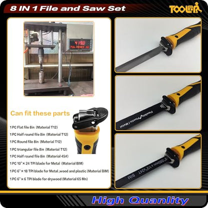 TOOLAN: File Set, File & Saw Set. metal file,metal files tools for steel,Professional Steel File Triangle/Flat/Half-Round/Round Files for MetalWoodPlastic,Woodworking, Blade Quick Change Mechanism - color: 8-in-1 File Set