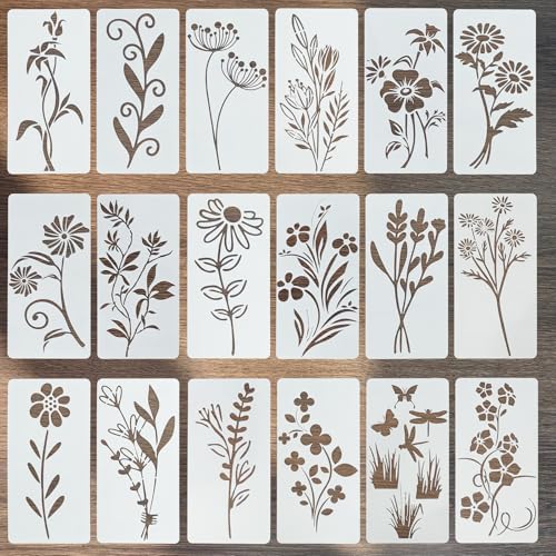 18 Pcs Floral Stencils for Painting Flower Leaf Stencil Template Retro Reusable Furniture Cake Decorative Stencils Border for Wood DIY Craft Canvas Fabric - style: Floral Leaf