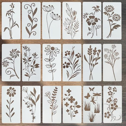 18 Pcs Floral Stencils for Painting Flower Leaf Stencil Template Retro Reusable Furniture Cake Decorative Stencils Border for Wood DIY Craft Canvas Fabric - style: Floral Leaf