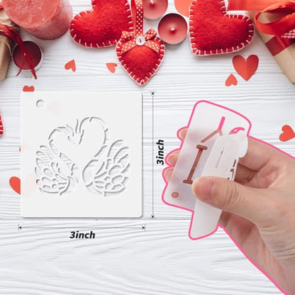 JULMELON 20 Pcs Valentines Day Stencils Reusable Template for Painting Art | PET Plastic, Valentine Stencils for Painting, Valentines Day Crafts Reusable, Wall Floor Rock Art, 3 Inch DIY Projects - style: Valentine's Day Stencils