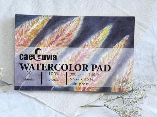 Caeluvia Cold Press 100% Cotton Watercolor Paper Pad 140lb, 5.5x8.5 Inch 30 Sheets Academy Watercolor Paper Acid-Free,Small Watercolor Travel Journal Thick 300gsm, Professional Quality for Artists. - size: 5.5*8.5