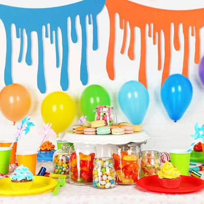 6 Pcs Art Party Table Skirt for Back to School Classroom Paint Party Decor 40 x 28 Inch Rainbow Paint Splatter DIY Back to School with Double Sided Tape for Cartoon Happy Birthday Supplies