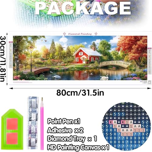 Bimkole Large Diamond Art Kits for Adults Autumn, Full Drill 5D DIY Rhinestone Embroidery Set Paint with Diamonds Art Landscapes by Number Kits Cross Stitch Home Wall Craft Decoration 31.5x11.81 Inch - color: Big-Autumn house
