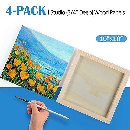 4 Pack 10x10’’ Unfinished Birch Wood Panels Kit for Painting | Studio 3/4’’ Deep Wooden Canvas, Cradle Boards for Acrylic Pouring, Art, Crafts, Epoxy Resin, Laser Engraving Cutting - size: 10'' x 10'' Studio