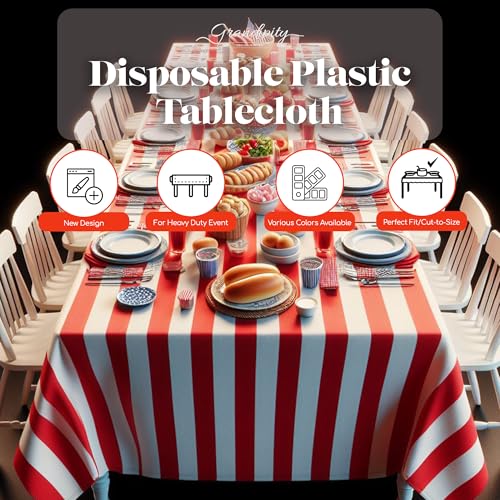 Grandipity Patriotic Theme 12 Pack Premium Disposable Plastic Tablecloth 54 Inch. x 108 Inch. Decorative Rectangle Table Cover - color: Patriotic, size: 54" x 108" - 12 Pack