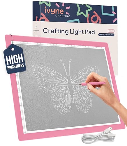 iVyne Corded Light Pad for Weeding Vinyl - A4 Light Box for Drawing - Light Board for Tracing - Light Box for Diamond Painting, Weeding Vinyl, Sketching, Tracing (Pink) - color: Pink, size: Corded - Light Pad