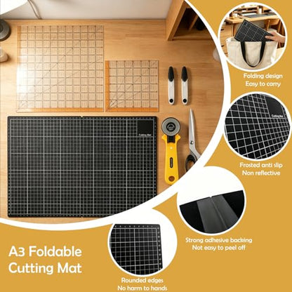 Rotary Cutter Set - 45mm Fabric Cutter with A3 Self-Healing Cutting Mat, 2 Extra Blades, Acrylic Sewing Rulers, Sewing Scissors, Craft Knife - Complete Kit for Sewing, Quilting, Patchwork, Crafting - color: Rotary Cutter Set 2