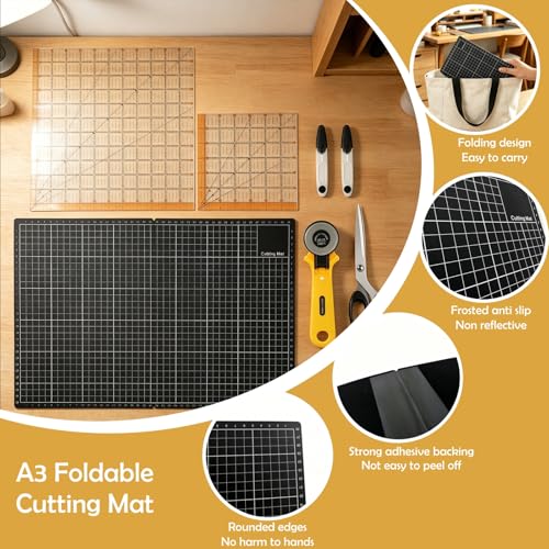 Rotary Cutter Set - 45mm Fabric Cutter with A3 Self-Healing Cutting Mat, 2 Extra Blades, Acrylic Sewing Rulers, Sewing Scissors, Craft Knife - Complete Kit for Sewing, Quilting, Patchwork, Crafting - color: Rotary Cutter Set 2
