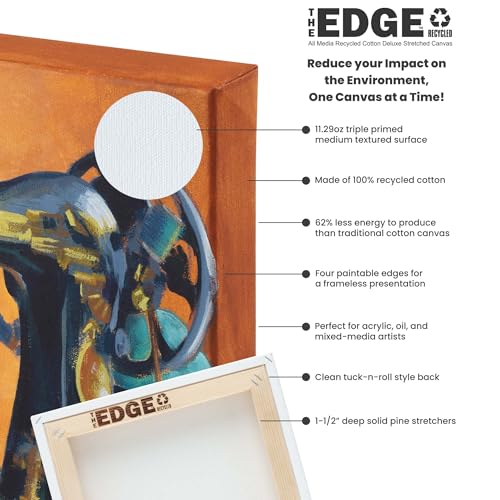 The Edge Eco-Friendly Recycled Cotton Stretched Canvas for Painting - 8x10 Box of 3 - Medium-Textured, Triple Acrylic Primed All Media Painting Canvas, 320gsm, 1-1/2 in. Deep Pine Stretchers - size: 8x10 in