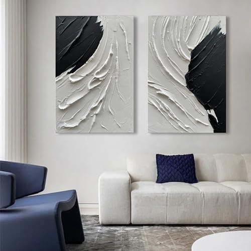 NANKAI Art Hand Painted Thick textured black and white Minimalist home wall Art Deco oil painting 36x24 inches - color: NKHB152