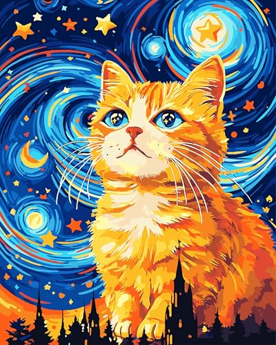 Paint by Numbers Kit for Adults,Cat Paint by Numbers Animals,16x20 lnch | Paint by Number Cat,Paint by Numbers for Adults Canvas,DIY Oil Painting Kits for Gifts Home Decor - color: B6-cat