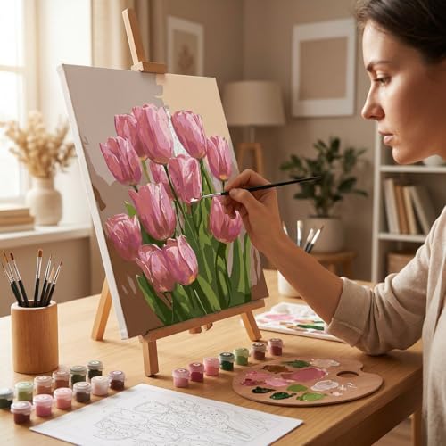 Paint by Numbers Kit for Adults,Tulip DIY Paint by Number With Frame - color: MT6402