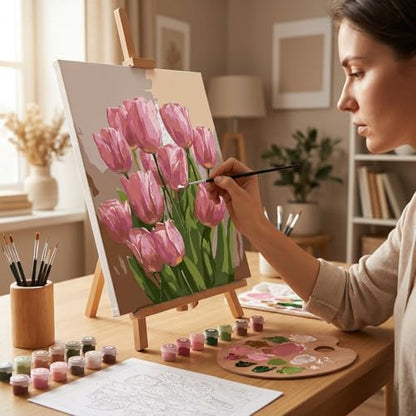 Paint by Numbers Kit for Adults,Tulip DIY Paint by Number With Frame - color: MT6402