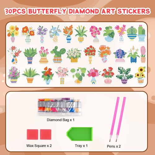 Labeol Diamond Art Kits for Kids Boys and Girls Ages 6-8-10-12 Easy to DIY Creative Diamond Art Sticker Craft by Numbers Kits for Kids and Adult Beginners (Potted Plant) - style: Potted Plant