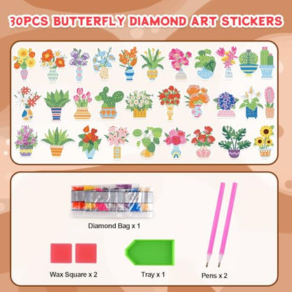 Labeol Diamond Art Kits for Kids Boys and Girls Ages 6-8-10-12 Easy to DIY Creative Diamond Art Sticker Craft by Numbers Kits for Kids and Adult Beginners (Potted Plant) - style: Potted Plant