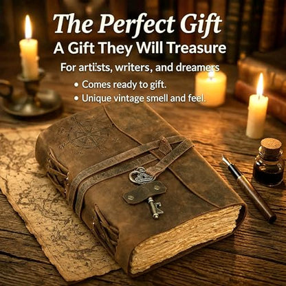 cuero C Compass Vintage Leather Journal - Antique Handmade Leather Bound journal with deckle edge paper Diary - Leather Sketchbook - Drawing Journal Notebook - Great Gift Men And Women (5X7 Inch) - size: 5X7 Inch