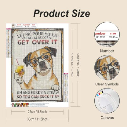 hill froeistung Dog Diamond Art Painting Kits for Adults | Glasses Diamond Art for Beginners, 5D DIY Full Drill Round Gem Art Craft Home Wall Decor Gift 12x16 inch,Animal