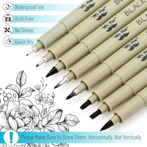 Mr. Pen- Drawing Pens for Artists, 8 Pack, Black Multiliner, Artist pens | Micro Pens for Drawing, Ink Pens for Drawing, Sketch Pens, Micro Pen, Fineliner Pens, Bible Journaling Pens - size: 8 Tip Sizes(0.4 to 3 mm)