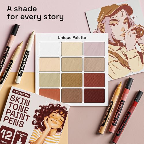 ARTISTRO 12 Skin Tones Paint Pens for Glass Marking - Extra-Fine Tip | Acrylic Paint Markers for Poster, Rock Painting, Ceramic, Wood, Fabric, Scrapbooking, DIY, Craft, Card Making, Coloring - color: Skin Tone