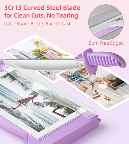 Firbon 12" Guillotine Paper Cutter with Hidden Ruler, Compact Paper Trimmer | 12-Sheet Capacity | Purple | Dual Scales | Paper, Cardstock & Photo Trimming | Scrapbooking Craft | Office, Home & Studio Use - color: Purple