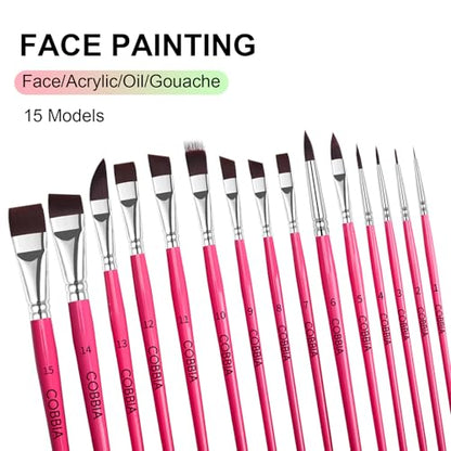 Face Paint Brush Set, 15pcs Artist Brushes for Body Face Painting,Acrylic Painting Watercolor Oil Gouache – Perfect for Artists, Performers, Party Makeup