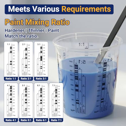 12 Pack 19oz 570ml Clear Plastic Paint Mixing Cups with 12 Stir Sticks - Disposable Graduated Measuring Cups for Paint, Resin & Epoxy with ML Scale & 3-Column Ratios (1:1-7:1) for DIY Crafts - size: 19oz / 570ml
