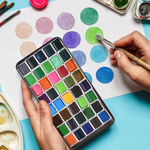 40 Empty Half Pans Watercolor Palette Tins Box with Magnetic Squares - color: Black, size: 40 Half Pans
