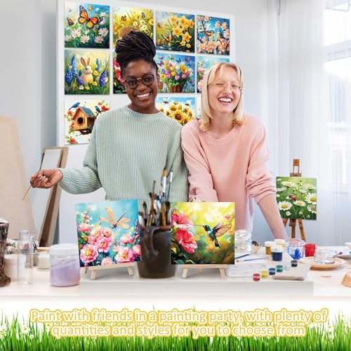 Tenceur 12 Sets Pre Drawn Canvas to Paint Adult Stretched Coloring Painting Canvas Panels with Design Easel and Brushes for Party Supplies Beginner Favor(Garden) - style: Garden