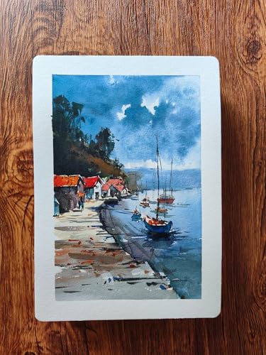 FLUNBRATO Watercolor Paper Pad, 60 Sheets, 8.3 x 5.8 in, Hot Press 100% Cotton, 140LB/300GSM Acid-Free Square Art Pad, Two-Edge Glued, for Gouache, Ink and Mixed Media - size: A5 (8.3 x 5.8 in)