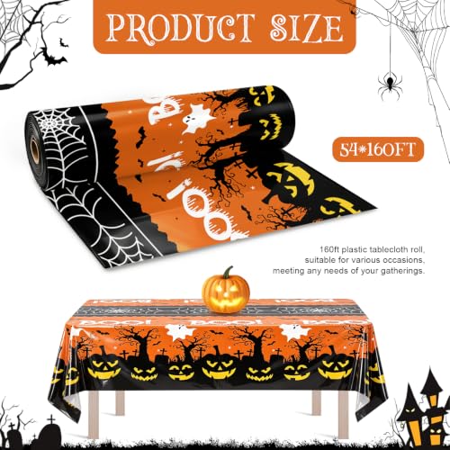 54IN X 160FT Halloween Plastic Table Cover Roll with Cutter Box, Cut to Size Plastic Table Cloths for Parties, Birthday, (BOOI Spider Web) - color: Booi Spider Web, size: 1920" x 54" (Rectangular)