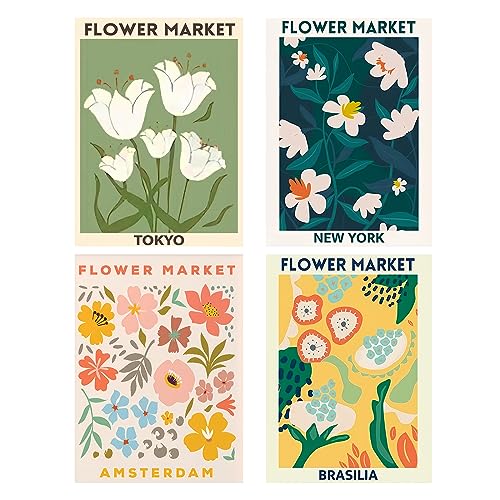 Yeaqee 4 Pcs Diamond Art Kits DIY Painting for Adult Aesthetic Wall Diamond Crafts Aesthetic Room Decor Cute Painting Pictures 5d Craft Wall Decor for Home 10 x 11.8''(Floral) - style: Floral