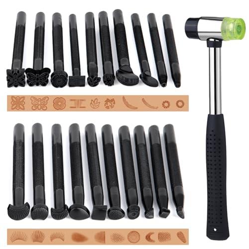 Wonvoc 21 Pcs Leather Stamp Set, Leather Stamping Kit with 20 Patterns - color: Black