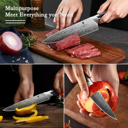 3PCS Kitchen Knife Set,Chef Knife Sets in Powder Steel | Ultra Sharp Japanese Knives Set High Carbon Steel Knives Sets, Cooking Knives Set with Ergonomic Pakkawood Handle - size: 3PCS Knife Set