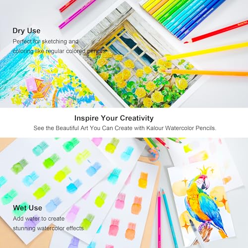 KALOUR Professional Watercolor Pencils, 180 Colors Set, Water-Soluble