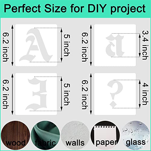 5 Inch Calligraphy Letter Stencils for Painting, 66 PCS Old English Lettering Stencils Reusable Alphabet Stencil Plastic Letters Numbers Templates for Painting on Wood Wall Fabric Art Crafts - size: 5 inch