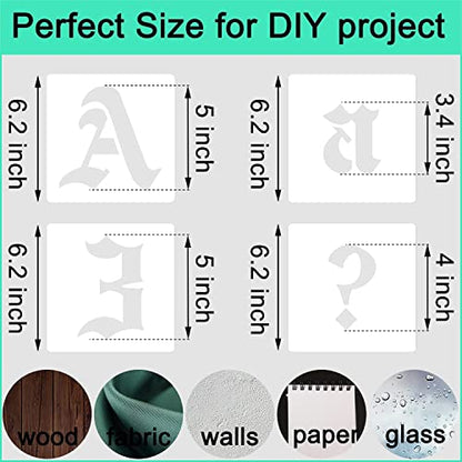 5 Inch Calligraphy Letter Stencils for Painting, 66 PCS Old English Lettering Stencils Reusable Alphabet Stencil Plastic Letters Numbers Templates for Painting on Wood Wall Fabric Art Crafts - size: 5 inch