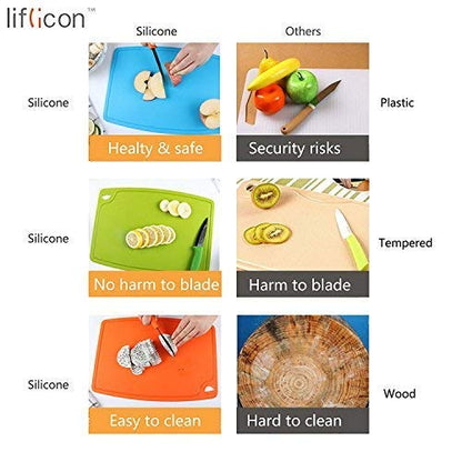Liflicon Extra Large Thick Silicone Cutting Boards for Kitchen 14.6'' x 10.43'' Flexible Cutting Chopping Boards/Mats Non-slip Deep Drip Juice Groove, Dishwasher Safe-Blue - color: Blue, size: 14.6"L x 10.4"W
