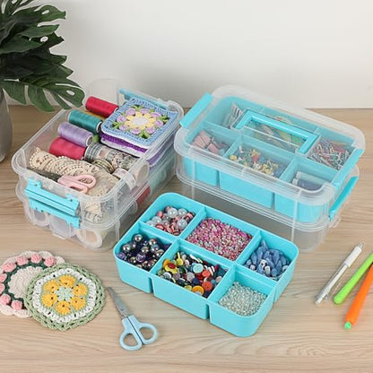 JUXYES 4-Tiers Plastic Stack Carry Storage Containers Box wih Handle Lids - color: Blue