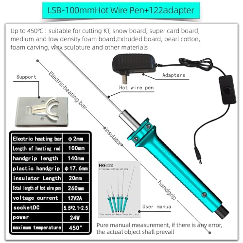 Hot Wire Pen, Electric Hot Wire Cutter Pen 10cm, Styrofoam Cutting Hot Pen Hot Wire Cutting Pen for Amateur DIY Heat Cutting Engraving Pen, Art Making, Foam Carving (blue, 100mm) - size: 100mm