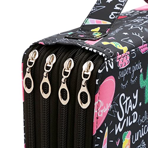 200 Slots Pencil Case 4-Layer Zipped Holder w/Handle - color: Cherry Cactus, size: 200