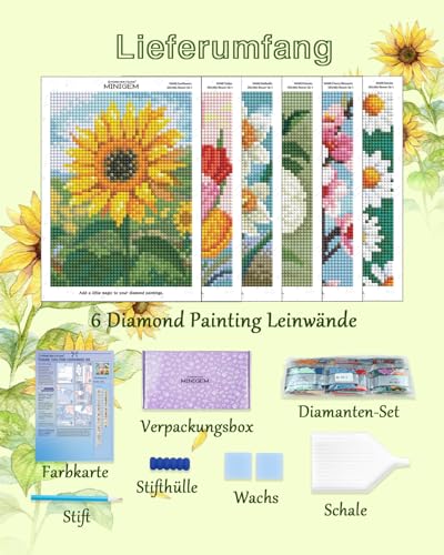 forever young Flowers Small Diamond Art Kits, 5x7 Inch Canvas | 6 PCS DIY square diamond painting kits for beginners and adults, perfect for collecting, display ＆ relaxing stress relief - color: Flower