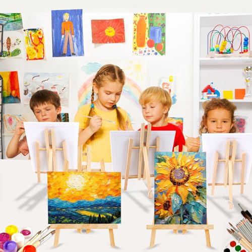 240 PCS Professional Painting Set with 20 Wood Easels, 20 Packs 200 Brushes | with Nylon Brush Head and 20 PCS Palettes, Painting Supplies kit for Kids & Adults to Painting Party - style: 240Pcs(20 Sets)