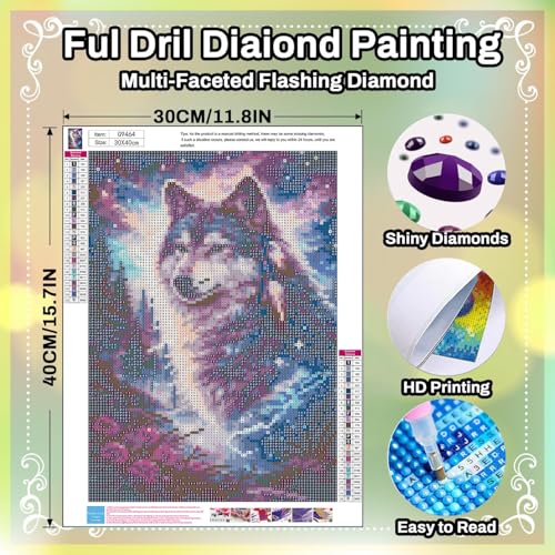 HITO Wolf Diamond Painting Kits for Adults Wolf Diamond Art Kits for Adults | Animals Gem Art Kits for Adult for Gift Home Wall Decor 12x16 Inch - color: G9464