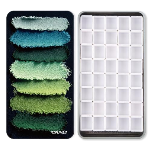 40 Empty Half Pans Watercolor Palette Tins Box with Magnetic Squares | 1.8ml Plastic Half Pan,Metal Paint Tray Palettes for Travel,Lightweight Portable,Watercolor Painting Mixing Tray.Monet - color: Brushstorke, size: 40 Half Pans
